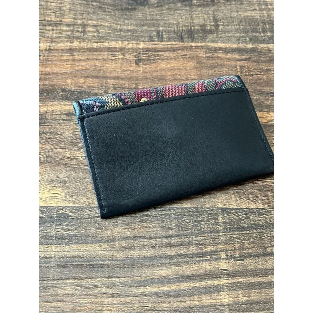 Brighton Black Leather Embroidered & Beaded Compact Wallet Card Case with Snap